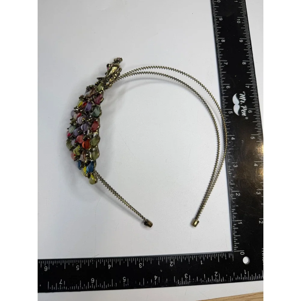 Antique Gold Peacock Headband Multi Color Rhinestone Jewel Statement Hair Piece